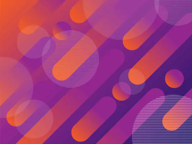 Vector illustration of Gradient abstract geometric background with spherocylinder (capsule shape) and circle in orange-purple colors.