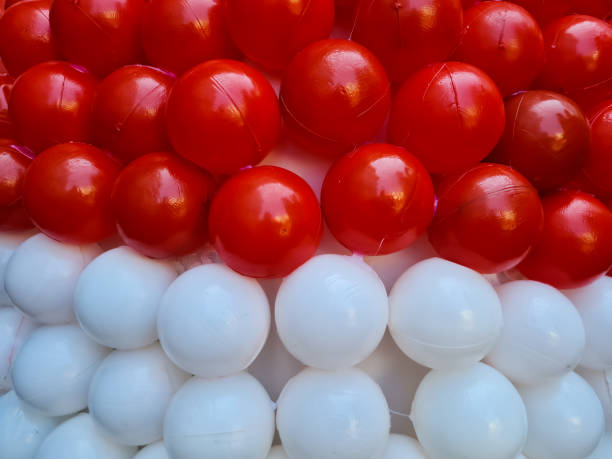 Red and white balloons close up