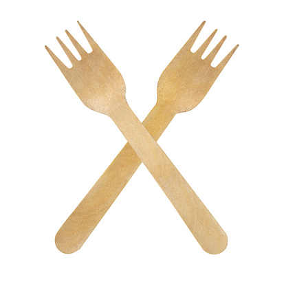 wooden forks for strret food, isolated on white background,