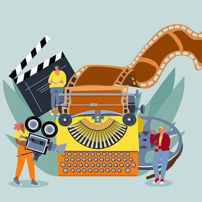 Vector Illustration Of The Screenwriter The Concept Of Writing A Script ...