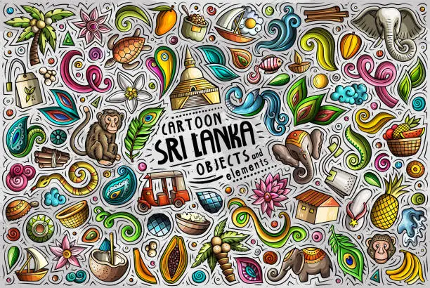 Vector illustration of Set of Sri Lanka traditional symbols and objects