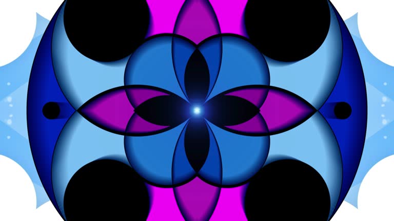 Seed of life flower symbol Sacred Geometry moving. Video Geometric mystic mandala of alchemy esoteric Flower of Life. Colorful lotus meditative, Model for TV show, intro, movie, catwalk stage design