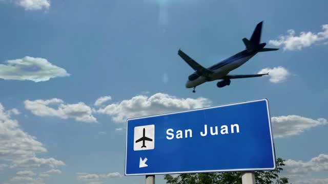 Airplane landing at San Juan Puerto Rico airport