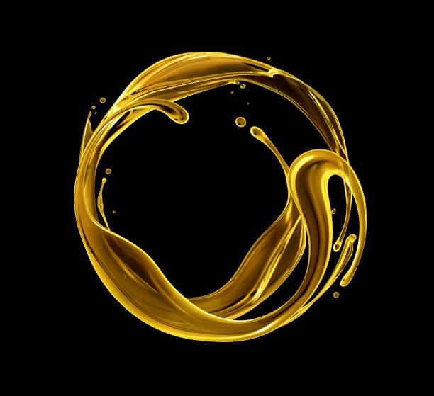 istock Splashes of oily liquid arranged in a circle on a black background 1487109203