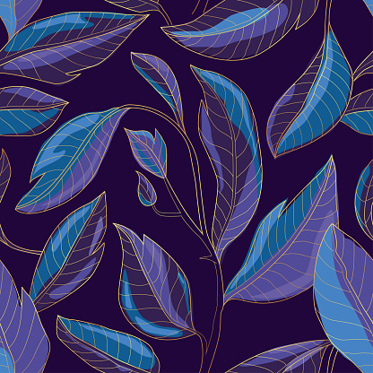 Beautiful and Colorful Seamless Background Luxury Golden Line Leaves Nature Pattern. Patter added in Swatches Palette in AIllustrator. Easy to apply.