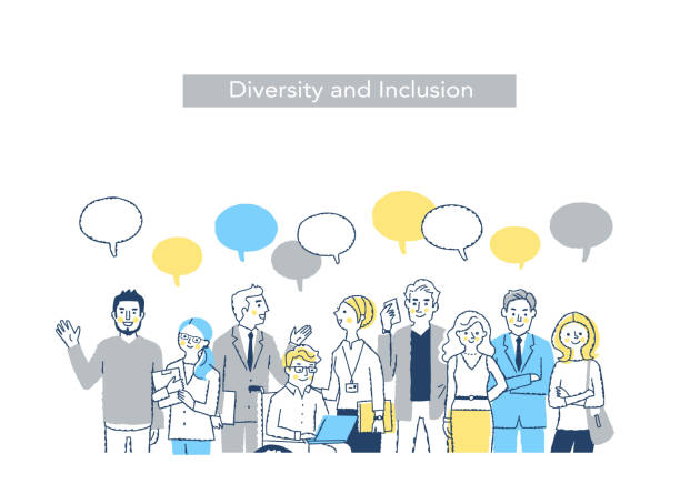 Diversity/diversity collective image upper body Smile, diversity, SDGs, gender, multi-person, multi-generation, disability, society、business person, office worker gender equality at work stock illustrations