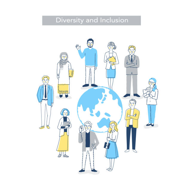 Diversity image The earth and business people Smile, Diversity, SDGs, Gender, World, Global, Society、business person, office worker gender equality at work stock illustrations