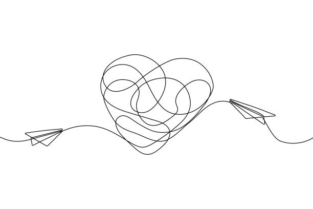 splątane bazgroły wiersz - chaos sketch heart shape two dimensional shape stock illustrations