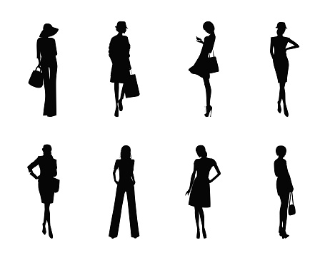 Collection of Fashion stylish women silhouettes. Vector illustration