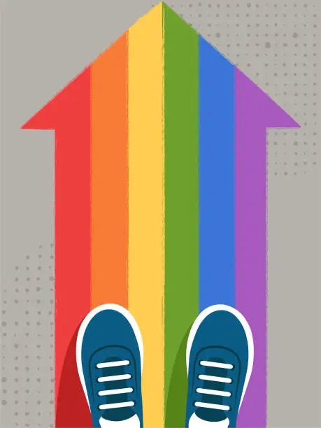 Vector illustration of Painted arrow colored as Rainbow Pride Flag