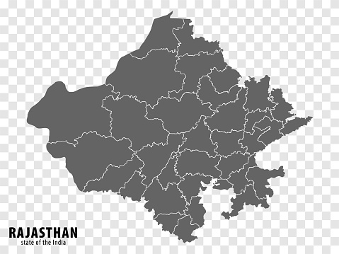 Blank map State  Rajasthan of India. High quality map Rajasthan with municipalities on transparent background for your web site design, logo, app, UI. Republic of India.  EPS10.