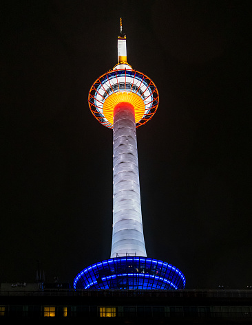 Famous Kyoto Tower Against The Night Sky in Kyoto, Japan