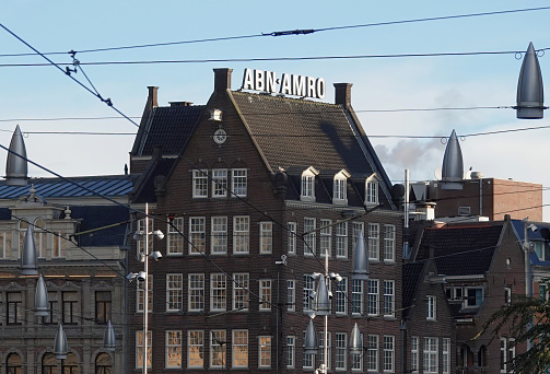 Amsterdam, Netherlands - September 28, 2022: ABN Amro Bank building in central Amsterdam, Netherlands.