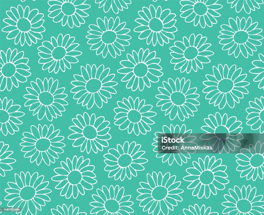 Turqiouse Pattern Simple Seamless Pattern With Daisies On A Turquoise Background Stock ...