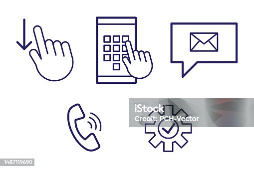 istock Outline of mobile functions vector illustrations set 1487119690