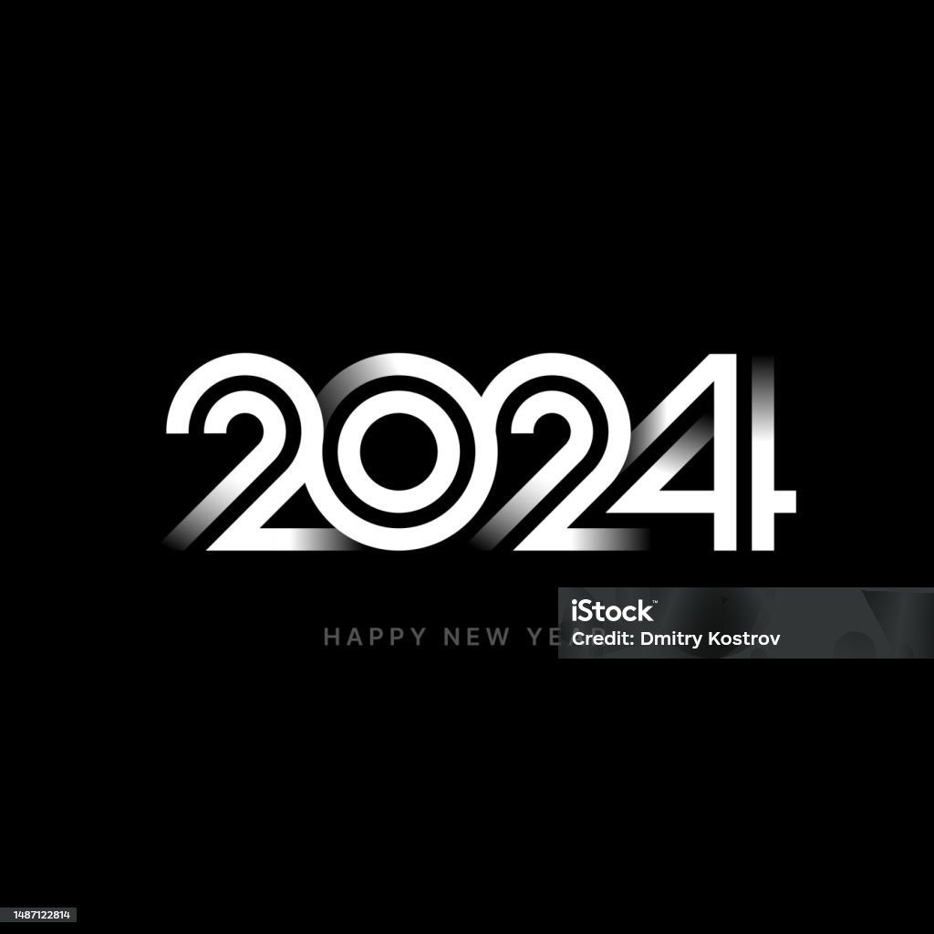 Happy New Year 2024 And Merry Christmas Logo Stock Illustration