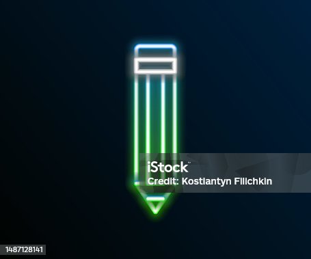 istock Glowing neon line Pencil icon isolated on black background. Drawing and educational tools. School office symbol. Colorful outline concept. Vector 1487128141