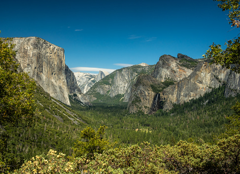 Looking Down Yosemite Valley From Above Tunnel View in summer
