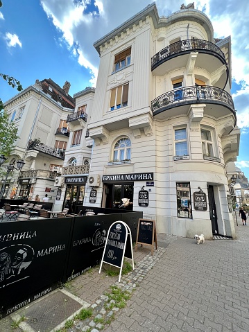 Novi Sad, Serbia - April 23, 2023:  Restaurant patio in city center