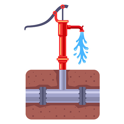 manual water pump for supplying water in the countryside. flat vector illustration.