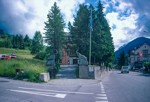 1989 old Positive Film scanned, the street view, Samedan, Switzerland.