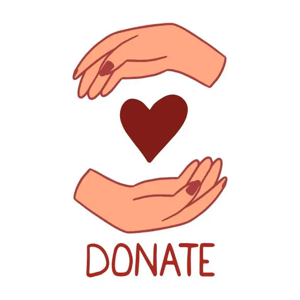 Vector illustration of The concept of charity is heart in hand. Fundraising. Donate help.