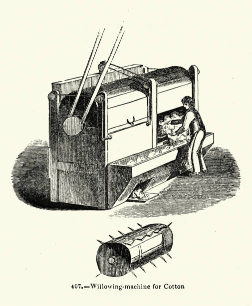 istock Willowing machine used in processing of cotton, History of the textile industry, Industrial revolution, Victorian 19th Century, 1850s 1487148855