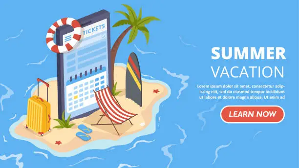 Vector illustration of Isometric summer vacation