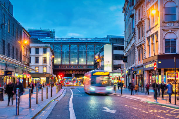 Downtown Glasgow Scotland Night Bus Central Station