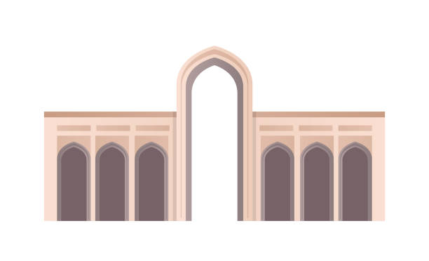 Traditional Oman building Traditional Oman building. Oriental architecture and historical object. Brown arch for entrance. Poster or banner for website. History and culture. Cartoon flat vector illustration oman cartoon stock illustrations