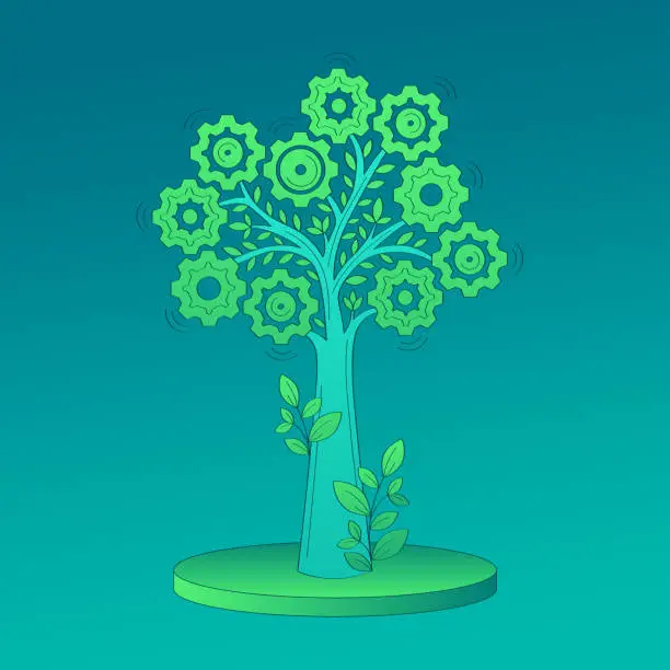 Vector illustration of Tree made of gears