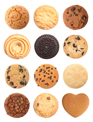 Set with delicious different cookies on white background, top view
