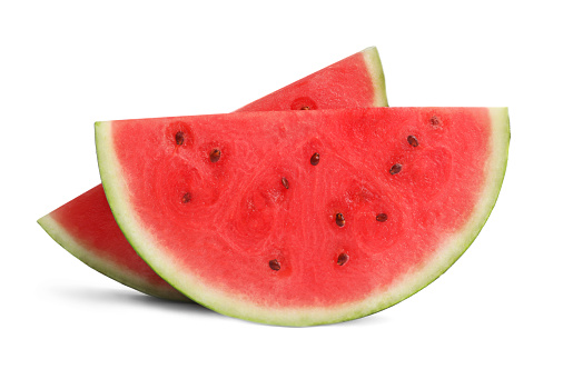 Red watermelon fruit slices isolated on white background isolated
