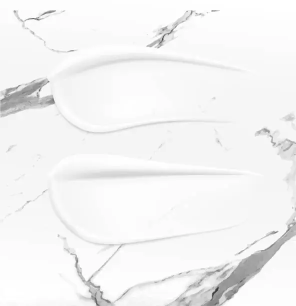 Vector illustration of Matt and glossy realistic smears of cream mockup. Vector illustration on marble background.