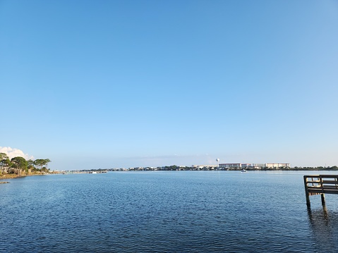 A beautiful blue sky overlooks the bay in Fort Walton Beach, Florida.