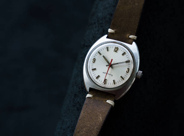istock Swiss made vintage automatic watch on leather background 1487167614