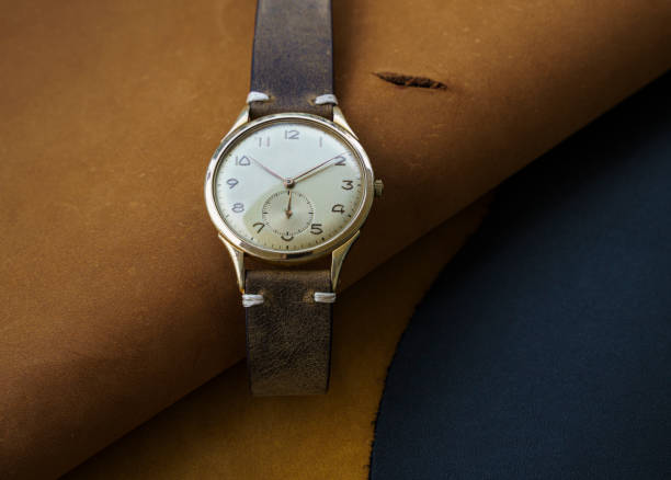 istock Swiss made vintage automatic watch on leather background 1487167618