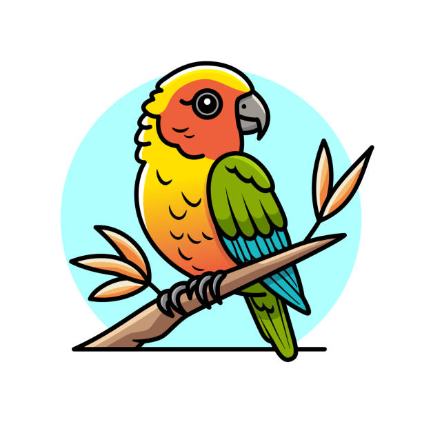 симпатичный попугай conure line art - vibrant color birds wild animals animals and pets stock illustrations