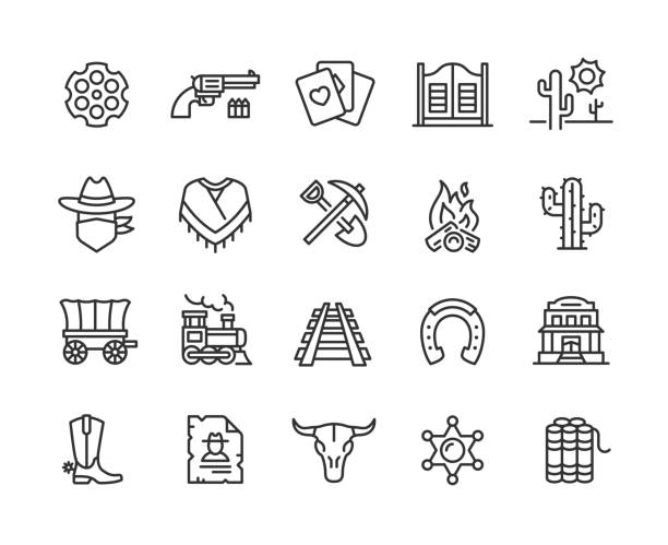 Wild west line icons. Pixel perfect. Editable stroke. Wild west line icons. Pixel perfect. Editable stroke. Vector illustration. cowboy boot stock illustrations