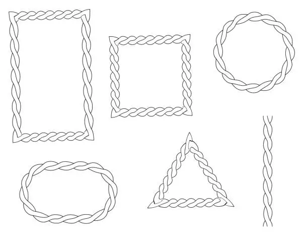 Vector illustration of Decorative frames Black rope doodle pattern
