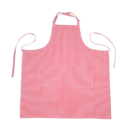 Red striped kitchen apron isolated on white