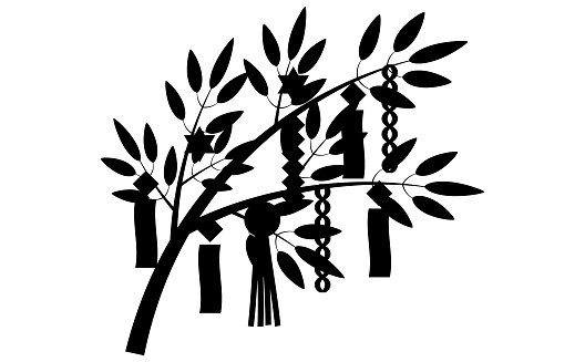 Black bamboo leaves and branches silhouette illustration