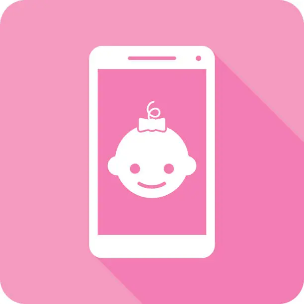 Vector illustration of Baby Girl Smartphone Icon Silhouette