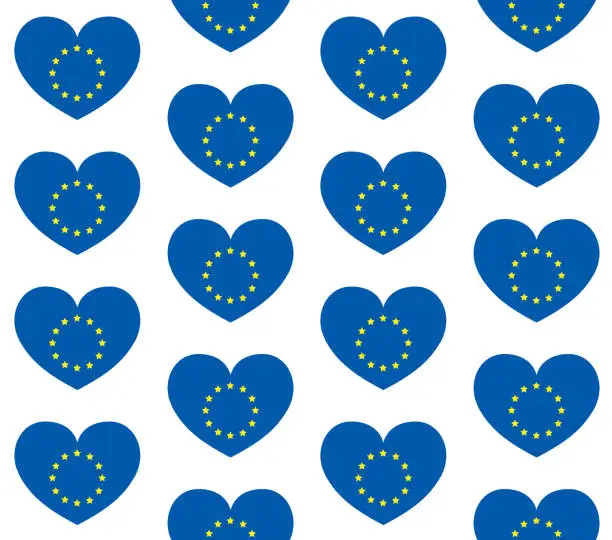 Vector illustration of Vector seamless pattern of flat European Union flag heart