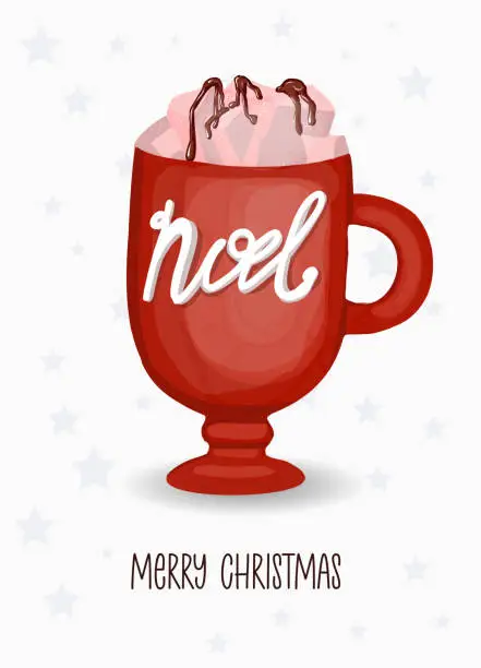 Vector illustration of Cup with winter hot drink. Cocoa christmas.Vector illustration