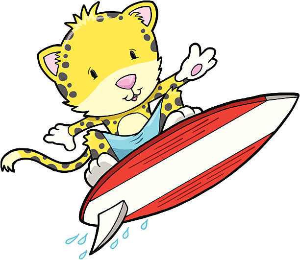 Cute Cheetah Surfing vector art illustration
