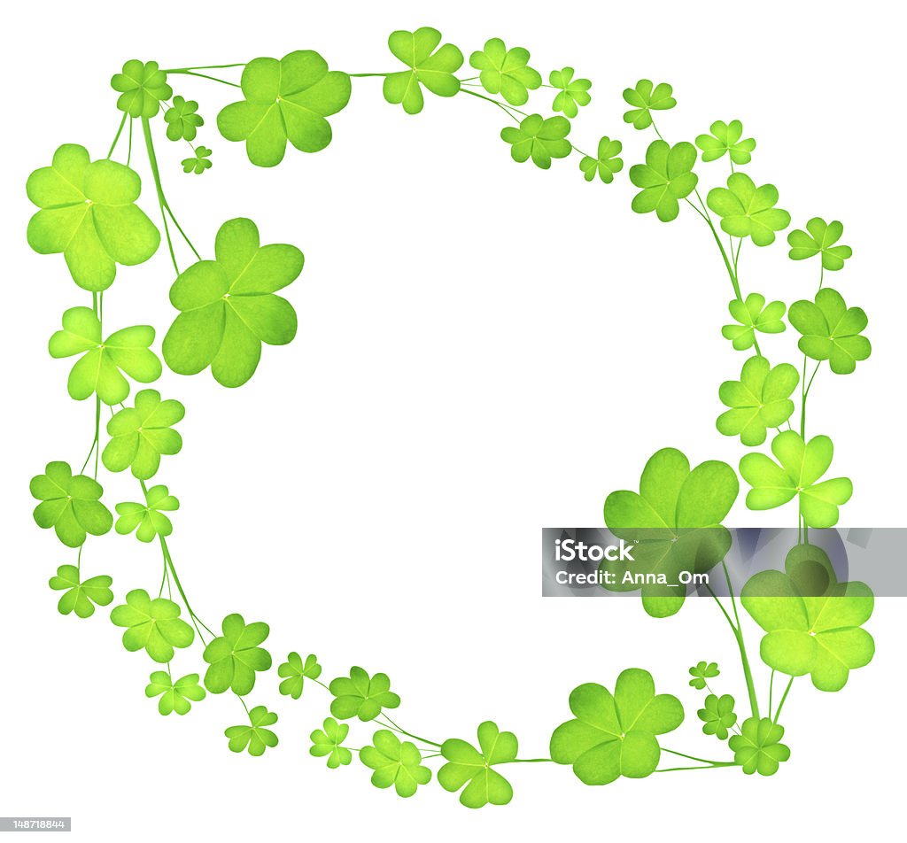 Green fresh clover frame collage Green clover holiday frame collage, st.Patrick's day decoration isolated on white background with text space Border - Frame Stock Photo