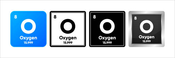 8原子番号、原子量、電気陰性度の値を持つ酸素化学元素。周期表のコンセプト。4つのデザインのロゴ。シンプルな黒、リアル、カラーロゴ。ベクターイラスト。 - oxygen periodic table mass sign点のイラスト素材／クリップアート素材／マンガ素材／アイコン素材