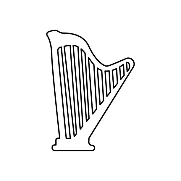 ilustraciones, imágenes clip art, dibujos animados e iconos de stock de icono de arpa sobre fondo blanco, ilustración vectorial - celtic culture audio