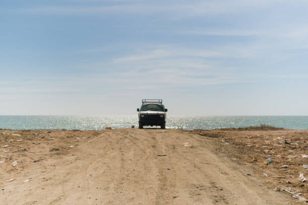 Picnic truck on the beach which is dirty, sunny day in Mazatlan Mexico